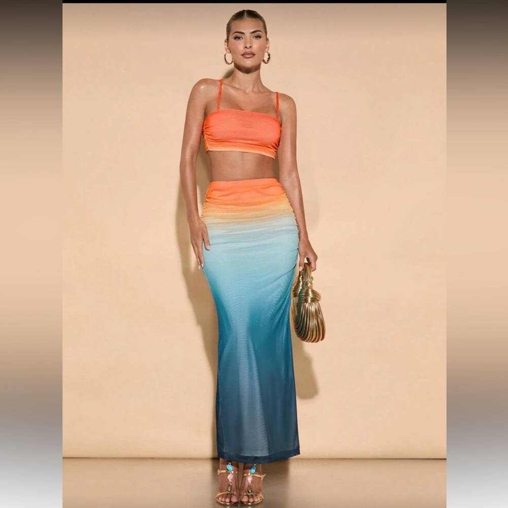 SHEIN Orange and Blue Gradient Two-Piece Set